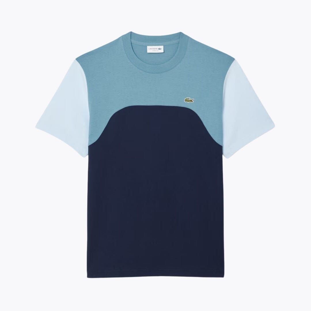 Lacoste Baumwolljersey-Farbblock-T-Shirt Kleiderkunst Marineblau / Blau / Hellblau S 