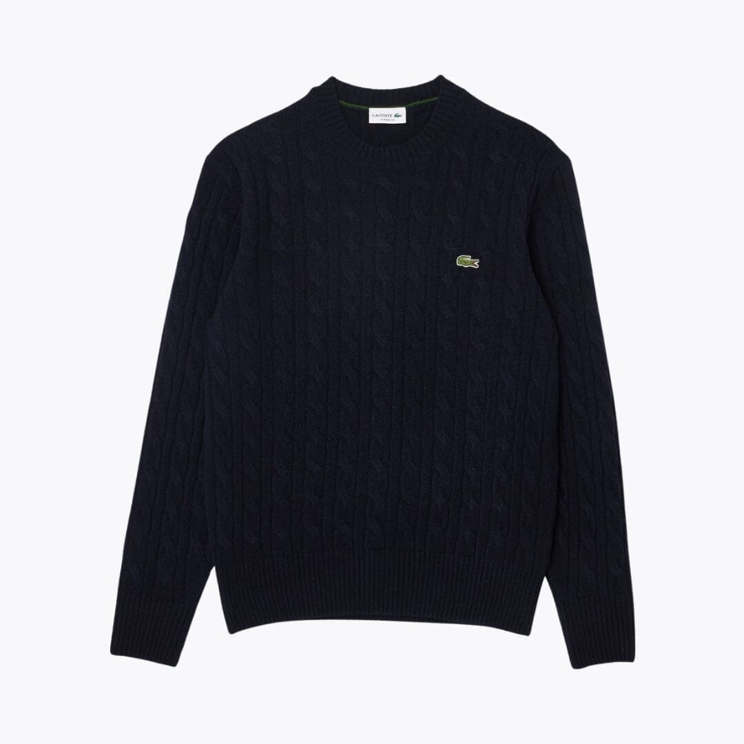 Lacoste Cable Knit Carded Wool Crew Neck Sweater Kleiderkunst Mitternachtsblau S 